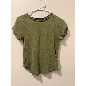 Olive Green Distressed Raw Hem T Shirt Short Sleeve Casual Basic Top Women